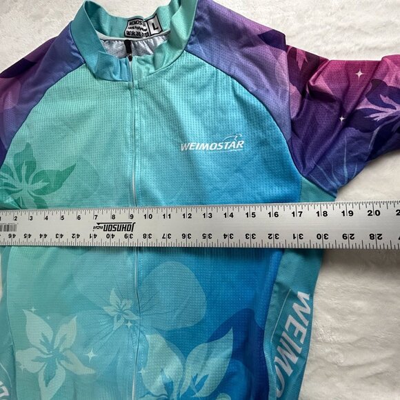 Weimostar Womens Full-Zip Cycling Jersey Top Large Short Sleeve Floral Blue Red - Picture 5 of 7